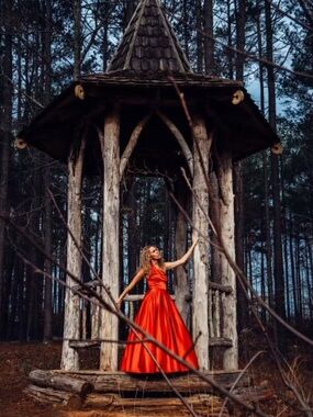 Red Prom satin party dress with tulle